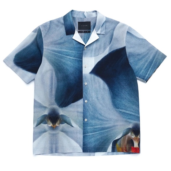 Iise Floral Blue Camp Shirt Orchid Print Short Sleeve Button Up Lightweight - Picture 2 of 10